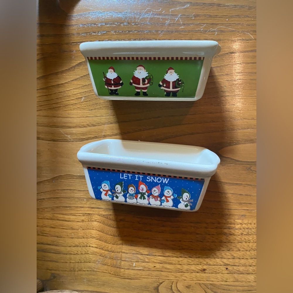 Holiday Ceramic Wall Planter Set - White with Green & Blue Festive Panels